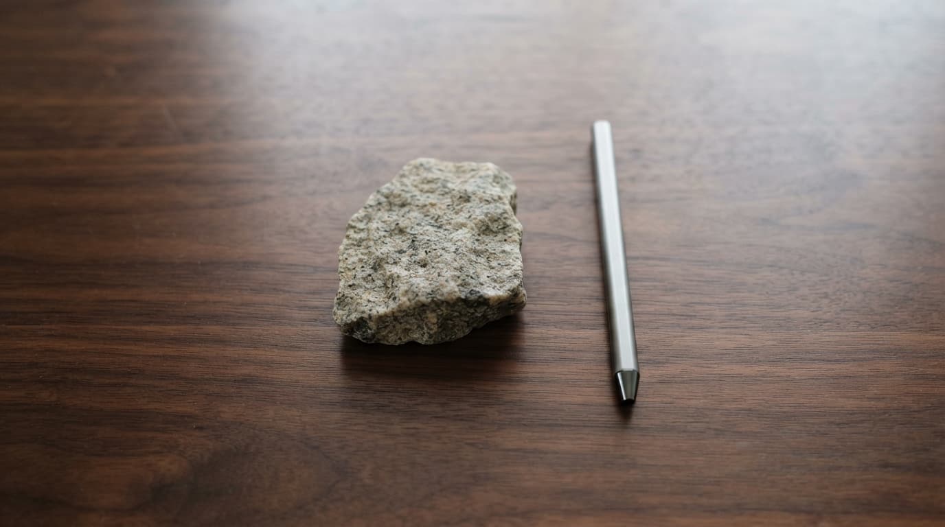 Pedra e caneta sobre madeira